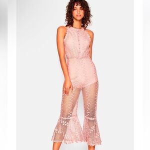 Alice McCall Rouge pink Boogie Nights Cropped Metallic Crocheted Jumpsuit Size 0